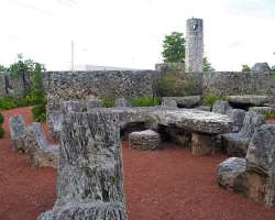More than 1,000 tons of sedimentary rock like lime More than 1,000 tons of sedimentary rock like limestone, was quarried and sculpted into a variety of shapes, including slab walls, tables, chairs, a c